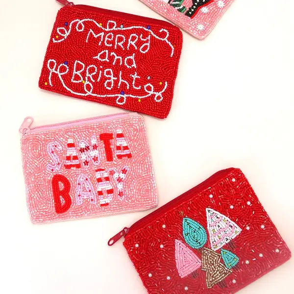 Christmas Holiday Seed Bead Coin Purses