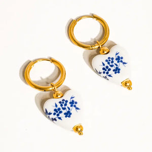 Yun 18K Gold Ceramic Floral Heart Earring