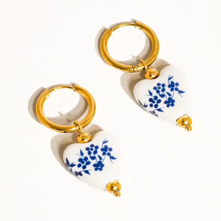 Yun 18K Gold Ceramic Floral Heart Earring