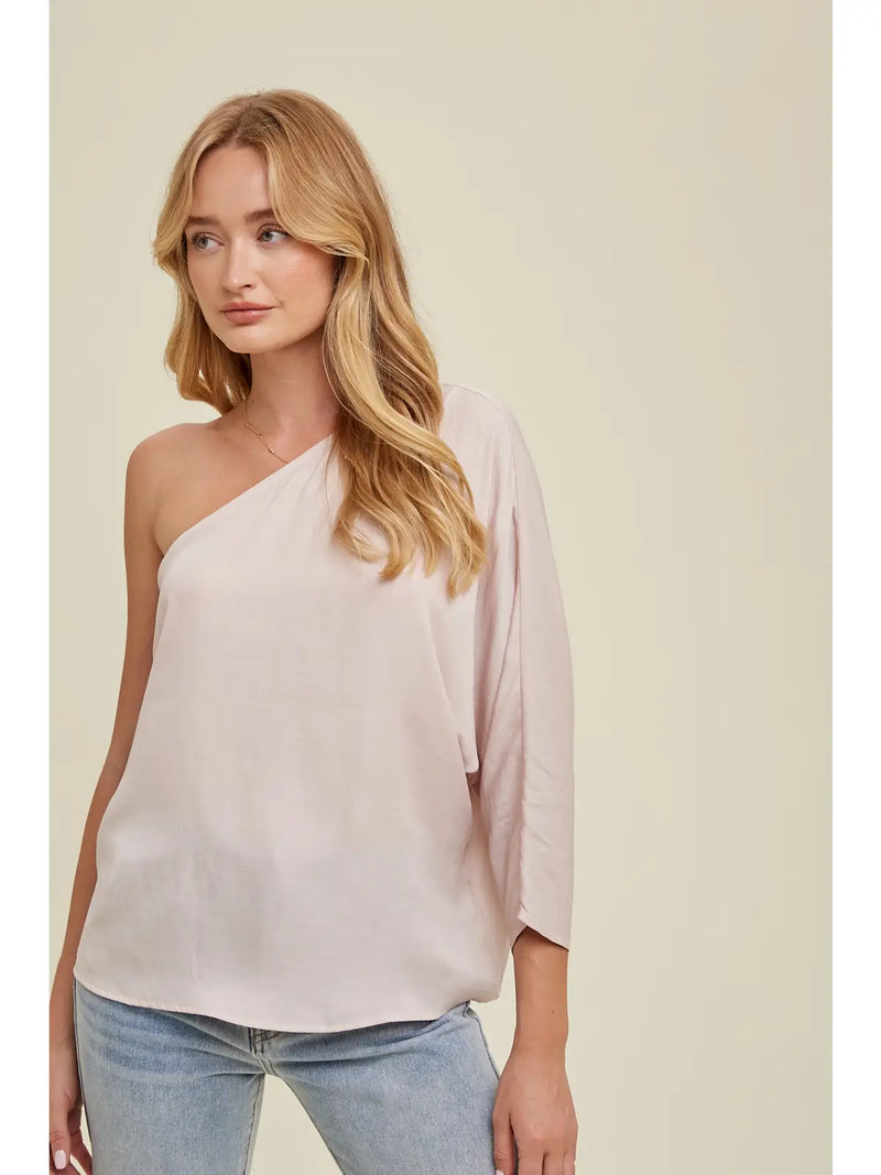 Brooke Satin One Shoulder Top in Champagne