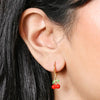 Red Cherry Enamel Charm Huggie Hoop Earrings in Gold