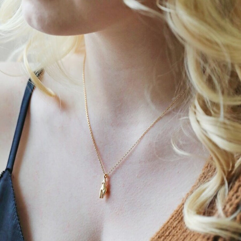 Feminine Figure Pendant Necklace in Gold
