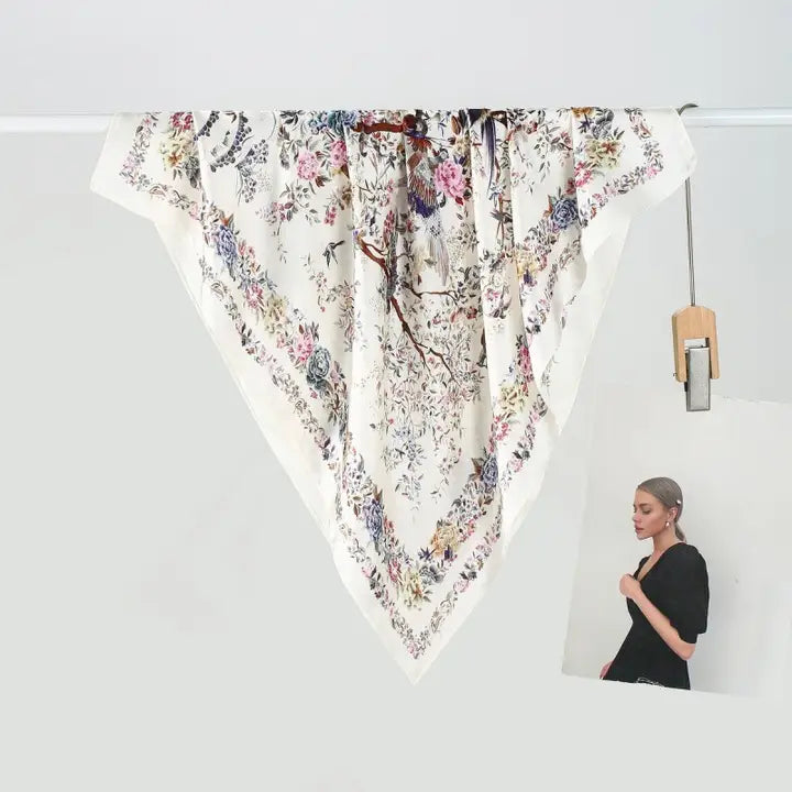 Floral Print Off White Bandana Scarf