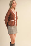 Esme Scalloped Sweater Cardigan in Brown Blush