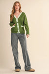 Esme Scalloped Sweater Cardigan in Moss Blue