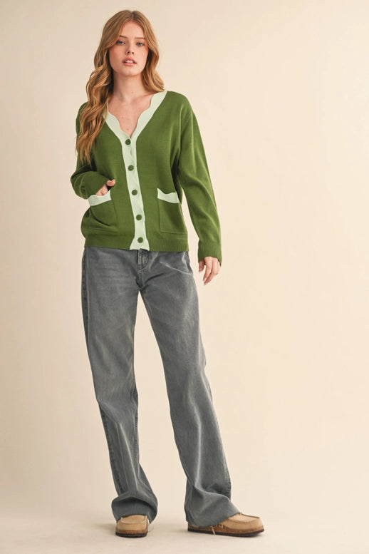 Esme Scalloped Sweater Cardigan in Moss Blue