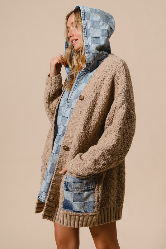 Stella Washed Checker Denim Zip Up Sweater Cardigan