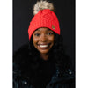 Multi-color Stripe Cable Knit Beanie With Faux Fur Pom