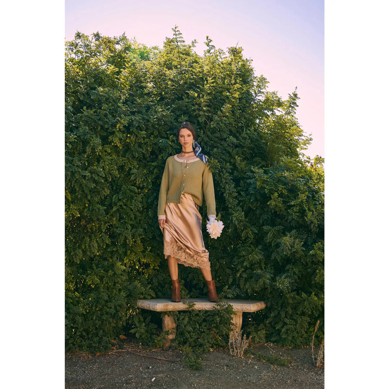 Carrie Soft Button Down Cardigan in Light Olive/Stone