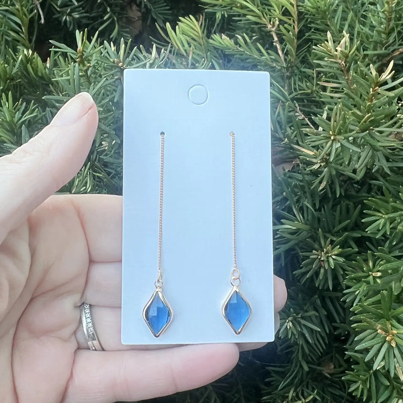 Blue Gem Threader Earrings