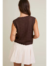Salli Scallop Edge Button Down Sweater Vest in Dark Brown by Le Lis