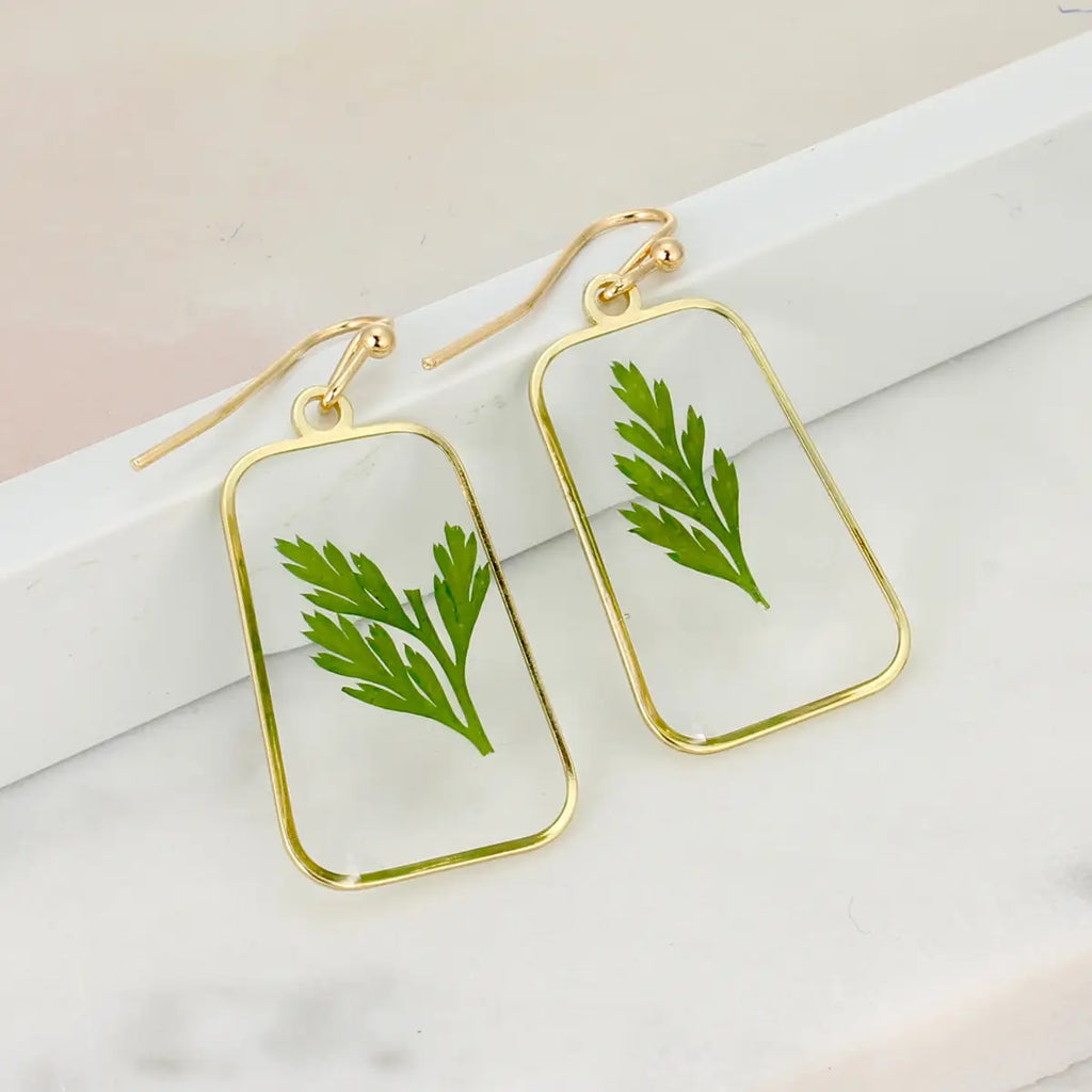 Fern Dried Flower Gold Earrings