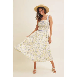 Lyndsi Floral Smocked Midi Dress With Bow