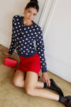 Torry Navy and White Polka Dot Sweater Cardigan