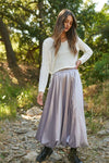 Alia Solid Satin Skirt in Silver