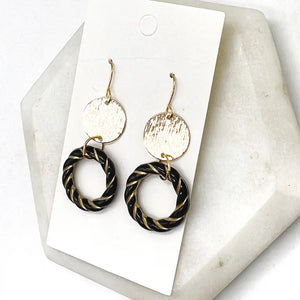 Black Gold Twist Acrylic Double Disc Earrings