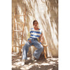 Joyful Color Blocked Striped Cotton Sweatshirt