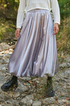Alia Solid Satin Skirt in Silver