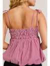 Shayla Shoulder Tie Bubble Hem Top in Red-White Gingham
