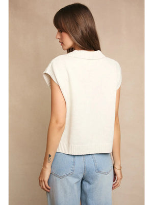Mel Half Zipper Sleeveless Cable Knit Sweater by Le Lis