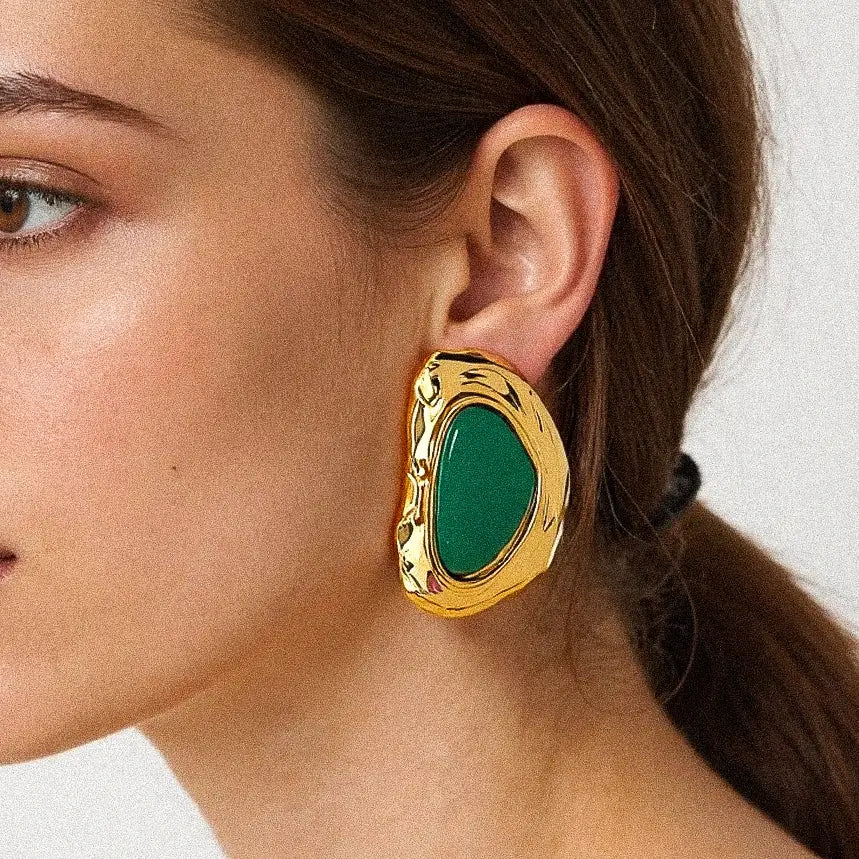 Mei 18K Non-Tarnish Green Stone Stud Earrings