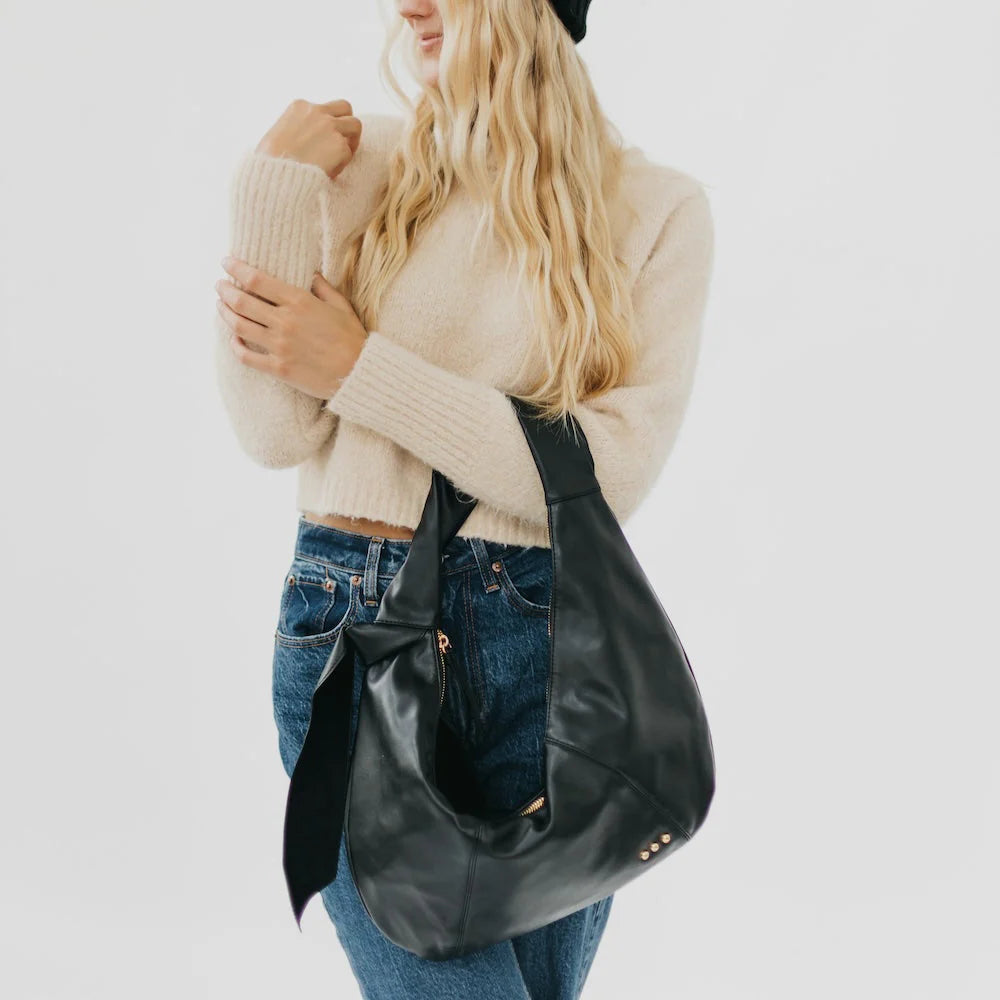 Bobbie Bow Hobo Shoulder Bag in Black by Pretty Simple