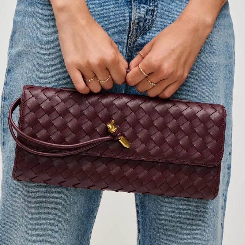 Ada Top Handle Woven East West Clutch Crossbody in Wine by Urban Expressions