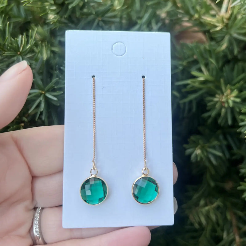 Green Gold Gem Threader Earrings