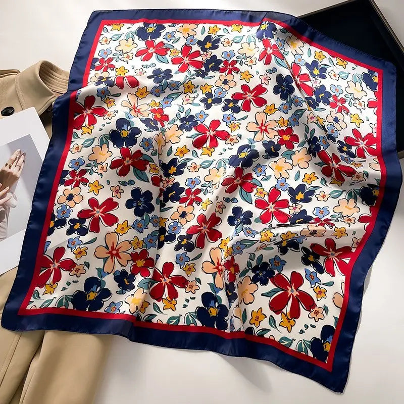 Navy Floral Print Bandana Scarf
