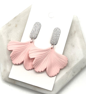 Blush Pink and Silver Ginkgo Leaf Earrings