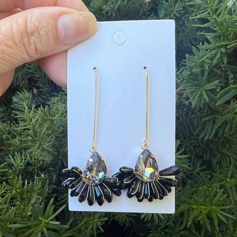 Black White Floral Square Acrylic Statement Earrings
