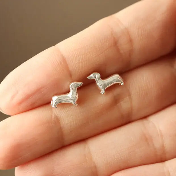 Sausage Dog Stud Earrings in Silver