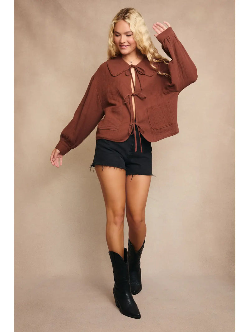 Liddy Collared Front Tie Gauze Jacket by Le Lis