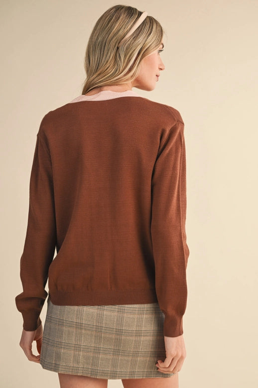 Esme Scalloped Sweater Cardigan in Brown Blush