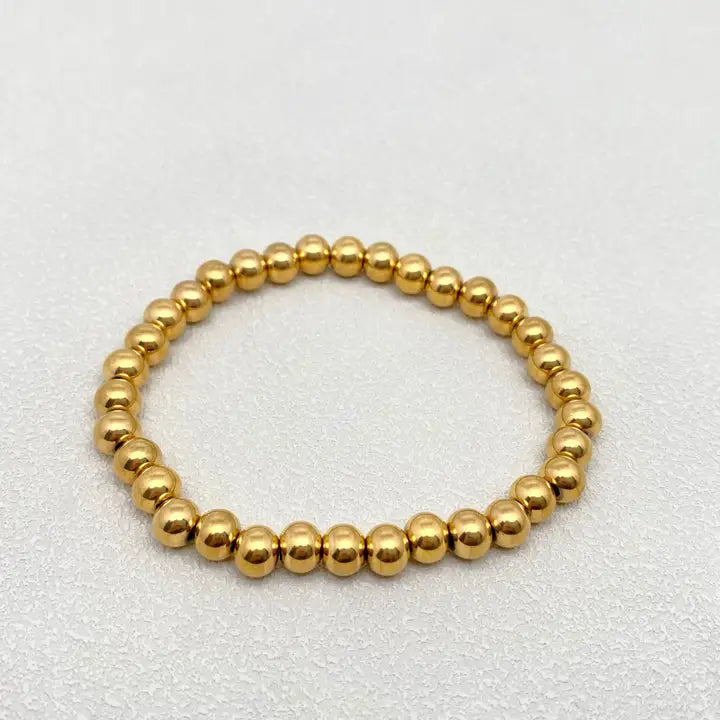 18K Gold Plated Steel Bead Elastic Bracelet in 3mm or 6mm