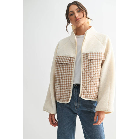 Two Tone Chenille Vest in Olive and White by Miou Muse