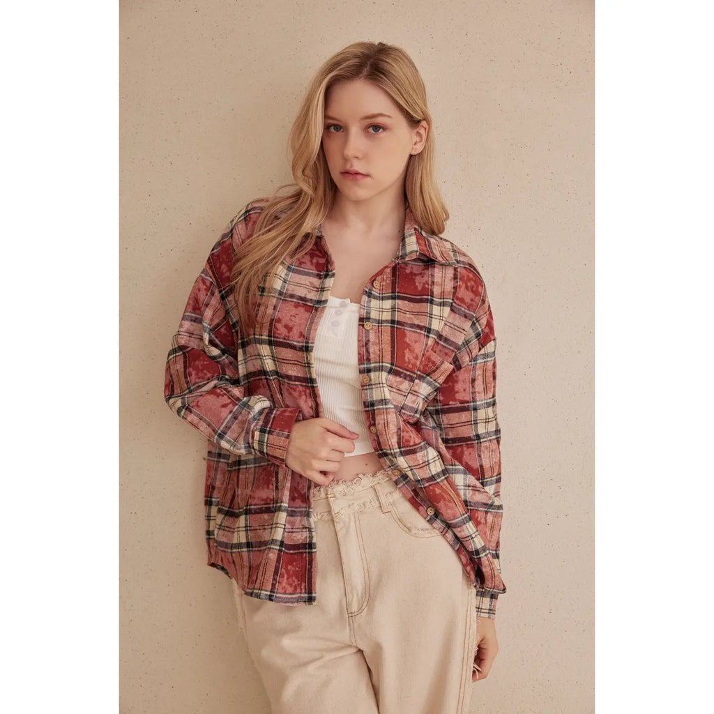 Mandy Oversized Plaid Shirt With Star Patches