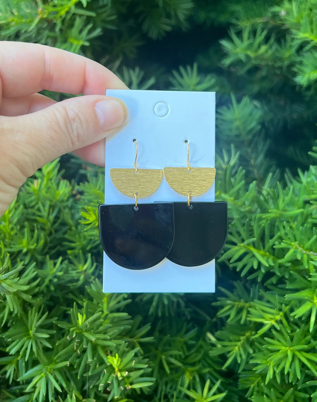 Black and Gold Double Deco Acrylic Statement Earrings