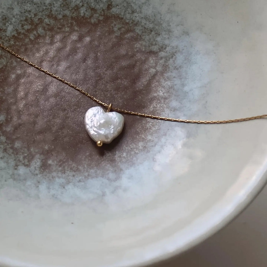 Freshwater Pearl Heart 18K Gold Non Tarnish Necklace