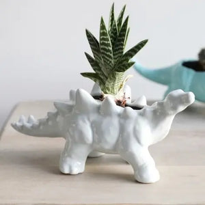 White Stegosaurus Dinosaur Planter