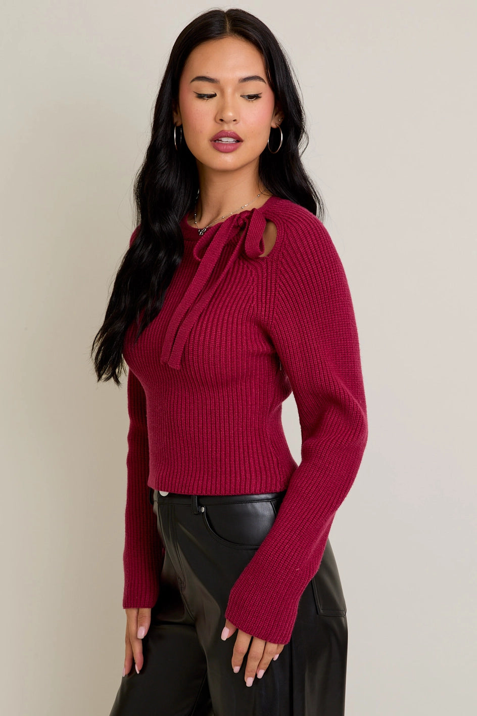Bow Detail Berry Sweater