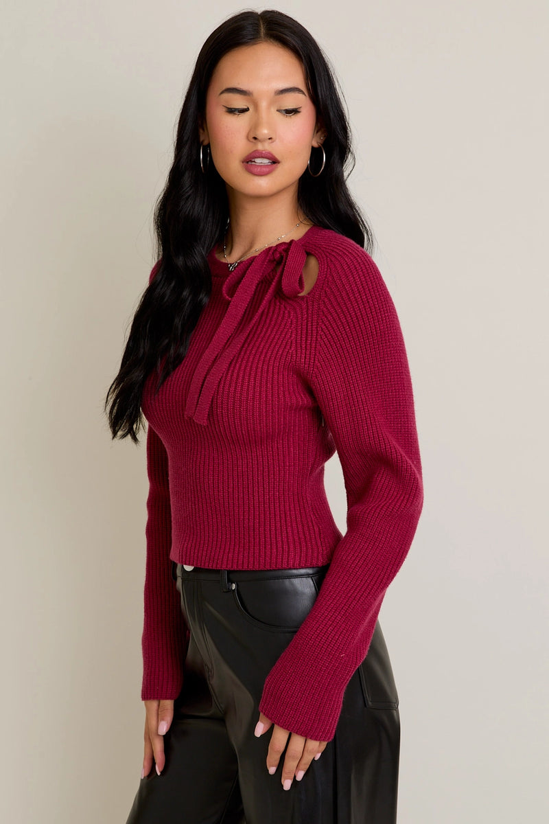 Bow Detail Berry Sweater