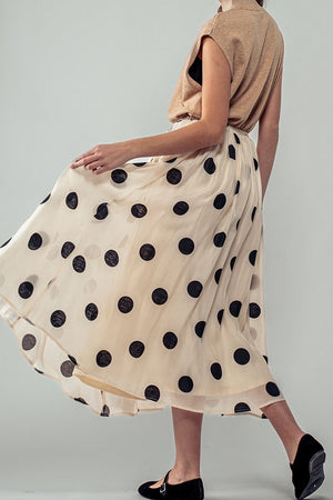 Polka Dot Elastic Waist Midi Skirt