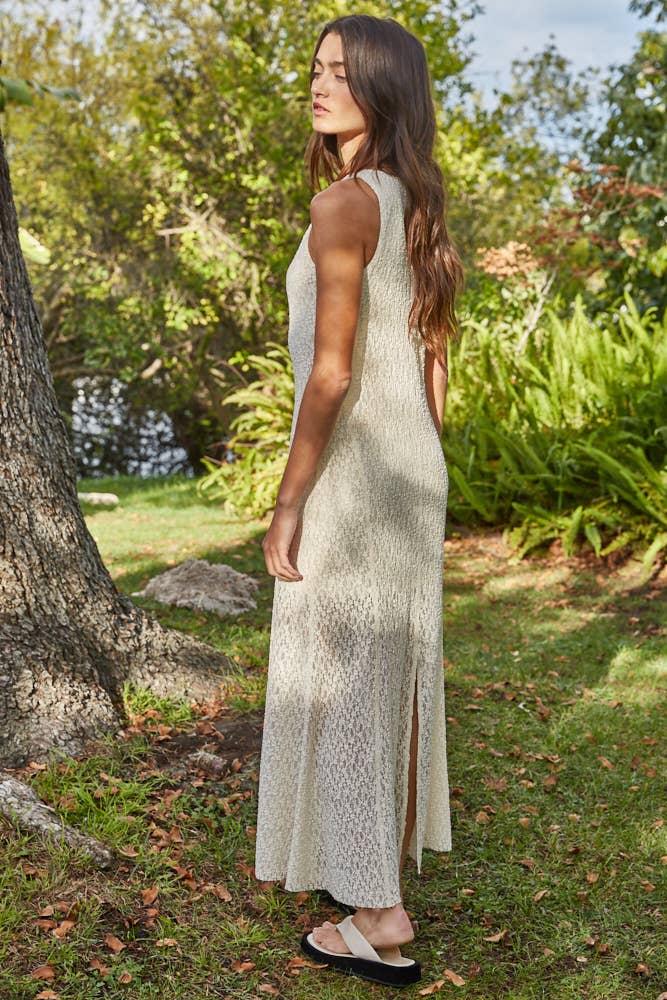 dress lace sleeveless waist By Together Floral Midi in Cream Medium Women's Worth A Closer Women > Clothing Dry clean only Back Color:Parchment