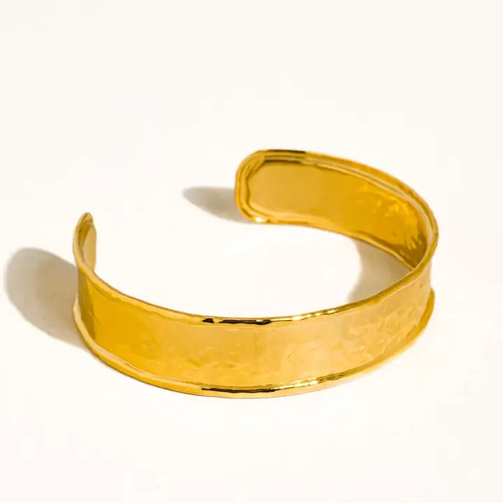 Zavra 18K Gold Non-Tarnish Hammered Cuff Bracelet