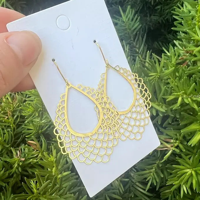 Gold Filigree Metal Teardrop Earrings