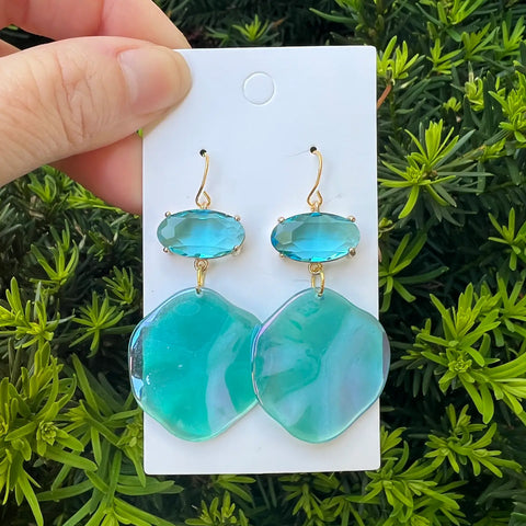 Green Wood and Acrylic Deco Drops Earring