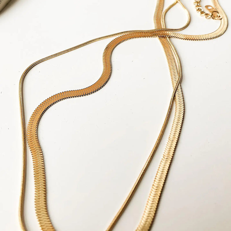 Jean 18K Gold Layered Flat Snake Chain Necklace