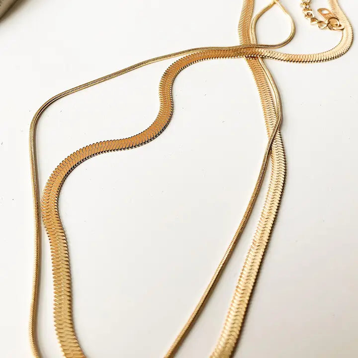 Jean 18K Gold Layered Flat Snake Chain Necklace