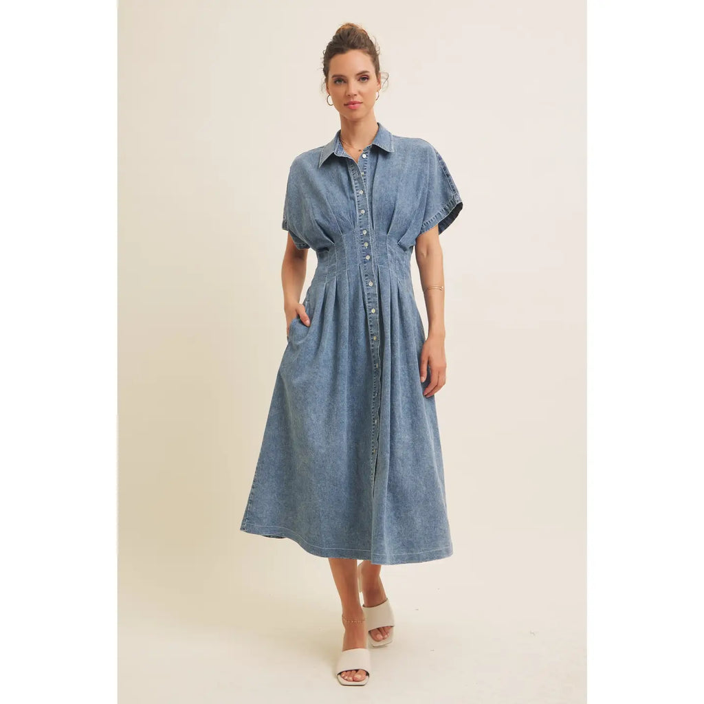 Leena Stretchy Denim Midi Dress by In February